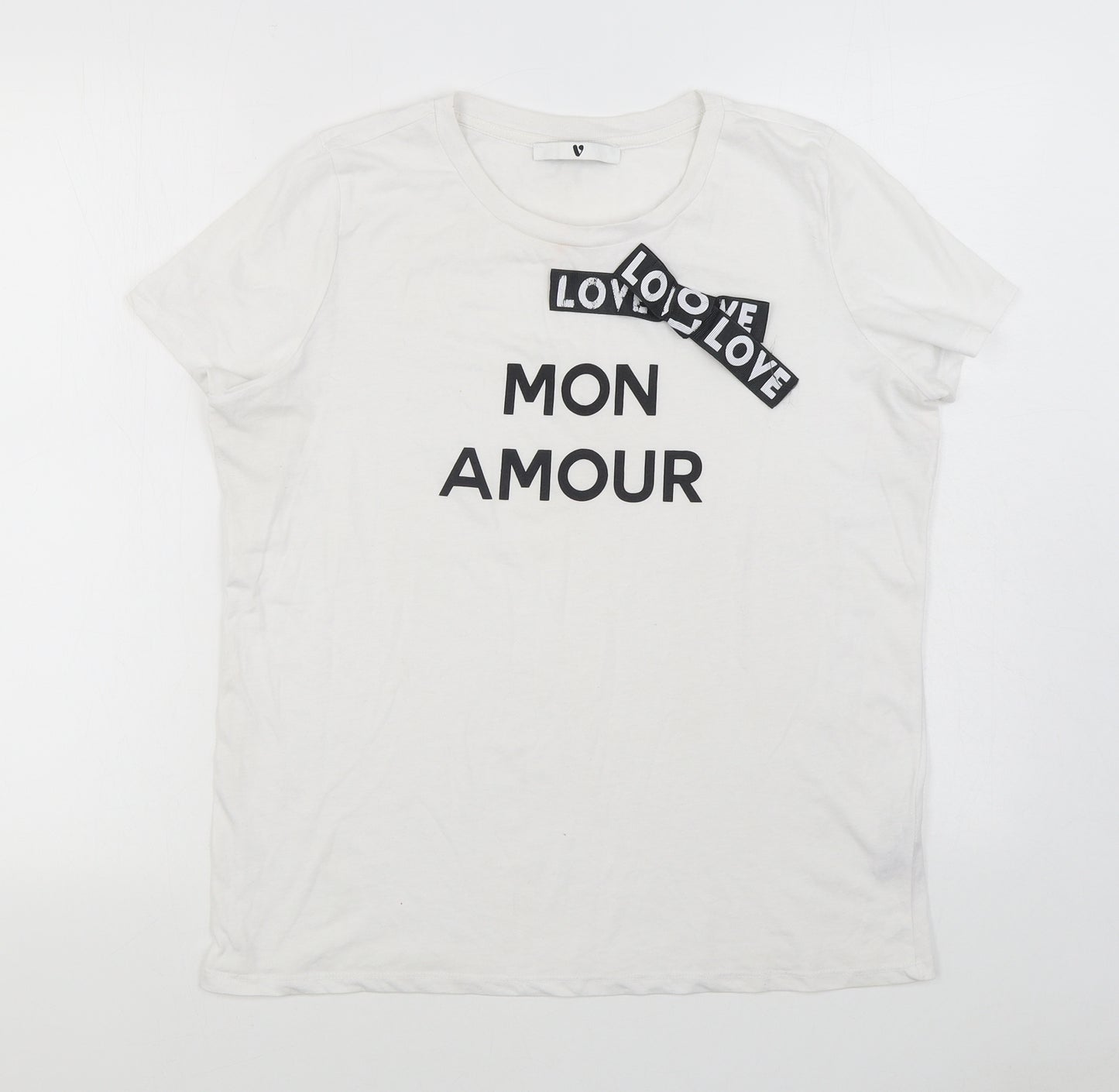 By Very Womens White  Cotton Basic T-Shirt Size 14 Round Neck