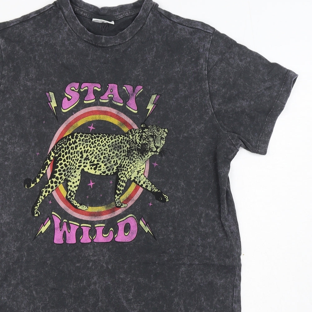 Noisy may Womens Grey  Cotton Basic T-Shirt Size XS Round Neck