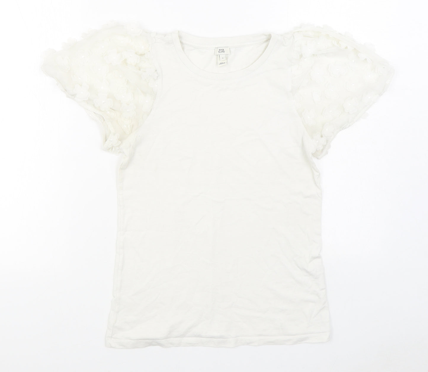 River Island Womens White  Cotton Basic T-Shirt Size 6 Round Neck