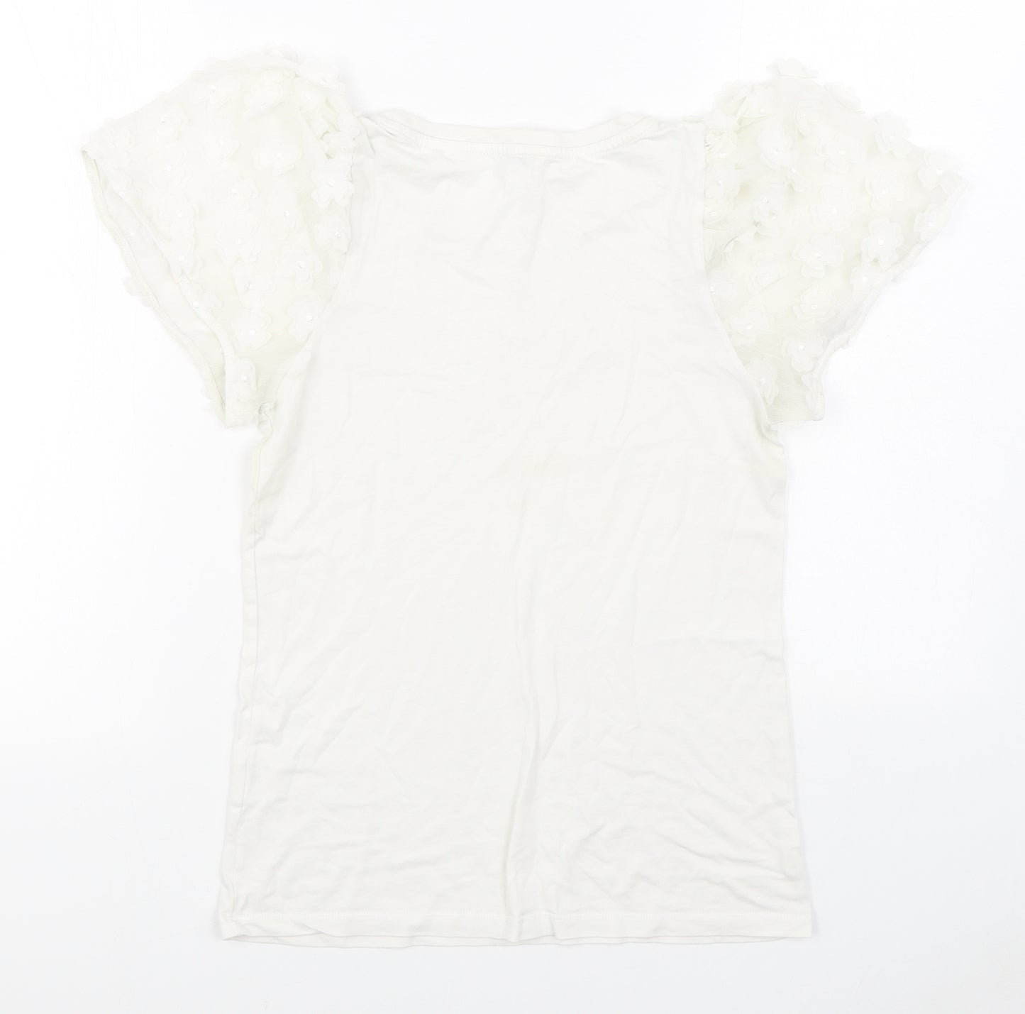 River Island Womens White  Cotton Basic T-Shirt Size 6 Round Neck