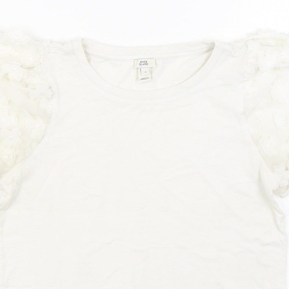 River Island Womens White  Cotton Basic T-Shirt Size 6 Round Neck