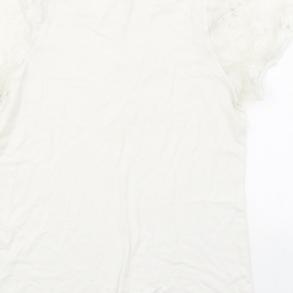 River Island Womens White  Cotton Basic T-Shirt Size 6 Round Neck