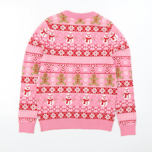 Primark Womens Pink Round Neck Fair Isle Polyester Pullover Jumper Size S   - Christmas Jumper
