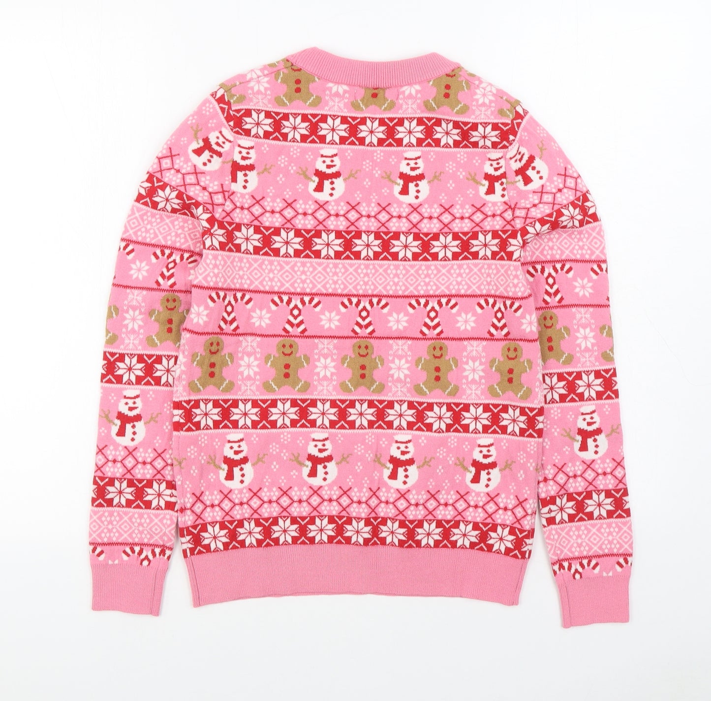 Primark Womens Pink Round Neck Fair Isle Polyester Pullover Jumper Size S   - Christmas Jumper