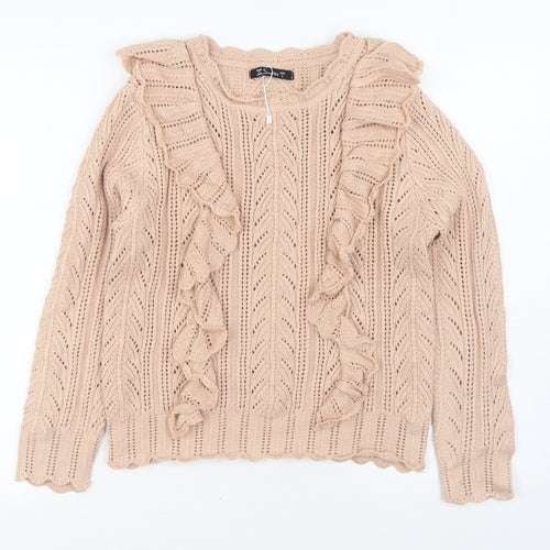 Simplee Womens Pink Boat Neck  Acrylic Pullover Jumper Size L
