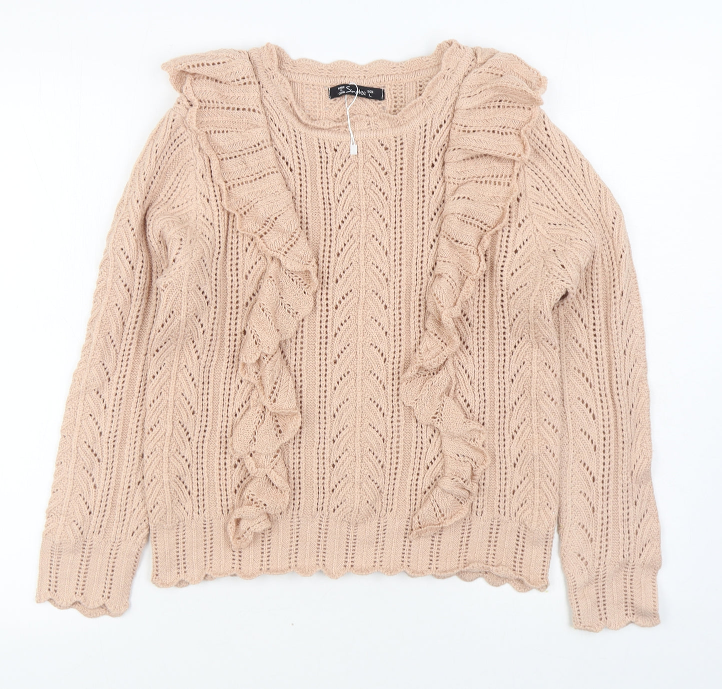 Simplee Womens Pink Boat Neck  Acrylic Pullover Jumper Size L