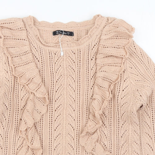 Simplee Womens Pink Boat Neck  Acrylic Pullover Jumper Size L