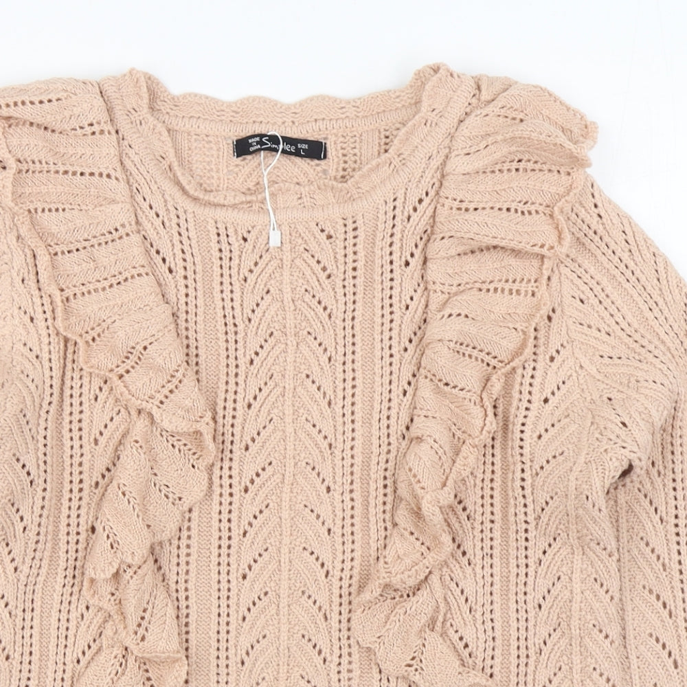 Simplee Womens Pink Boat Neck  Acrylic Pullover Jumper Size L