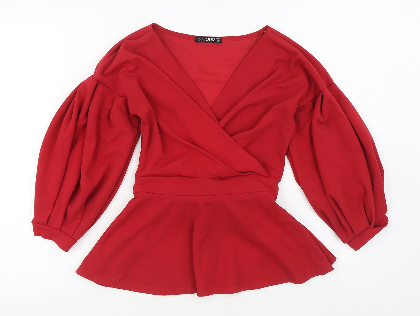 Quiz Womens Red  Polyester Basic Blouse Size 10 V-Neck