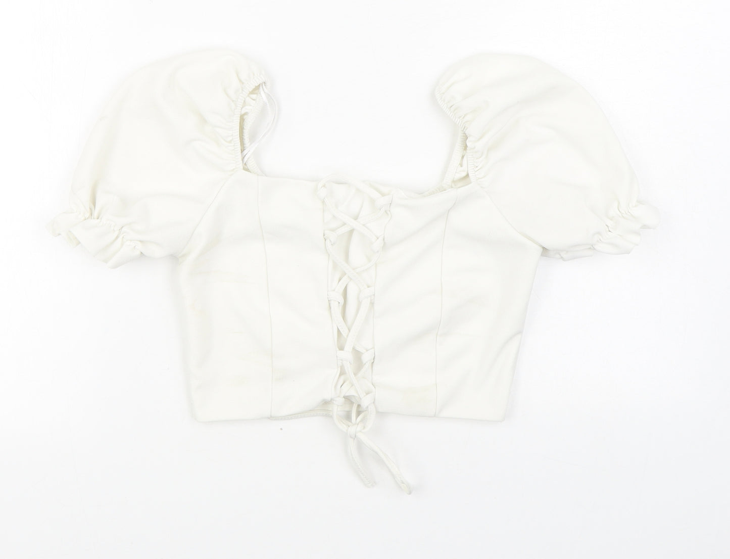 Quiz Womens White  Polyester Basic Blouse  Off the Shoulder - Lace up detail