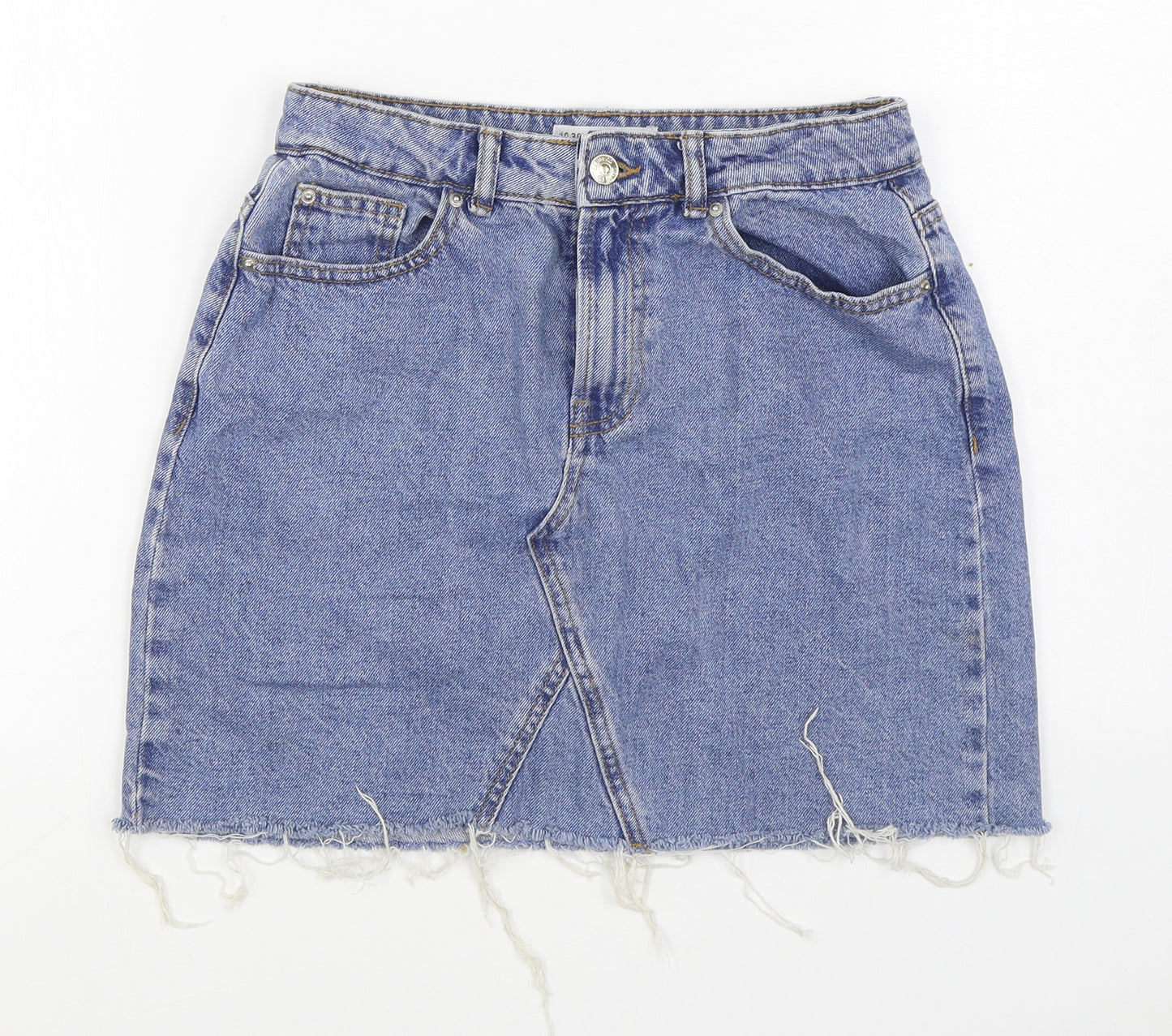 Denim & Co. Womens Blue  Cotton A-Line Skirt Size 10   Zip