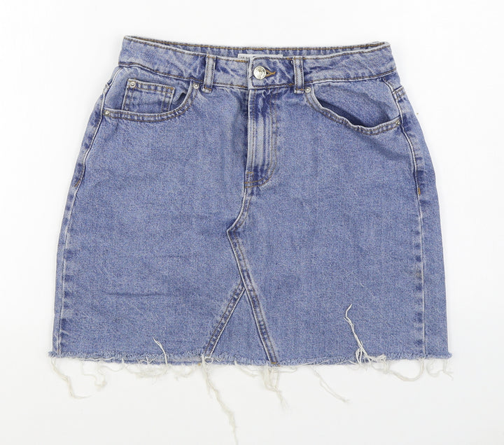Denim & Co. Womens Blue  Cotton A-Line Skirt Size 10   Zip