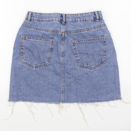 Denim & Co. Womens Blue  Cotton A-Line Skirt Size 10   Zip