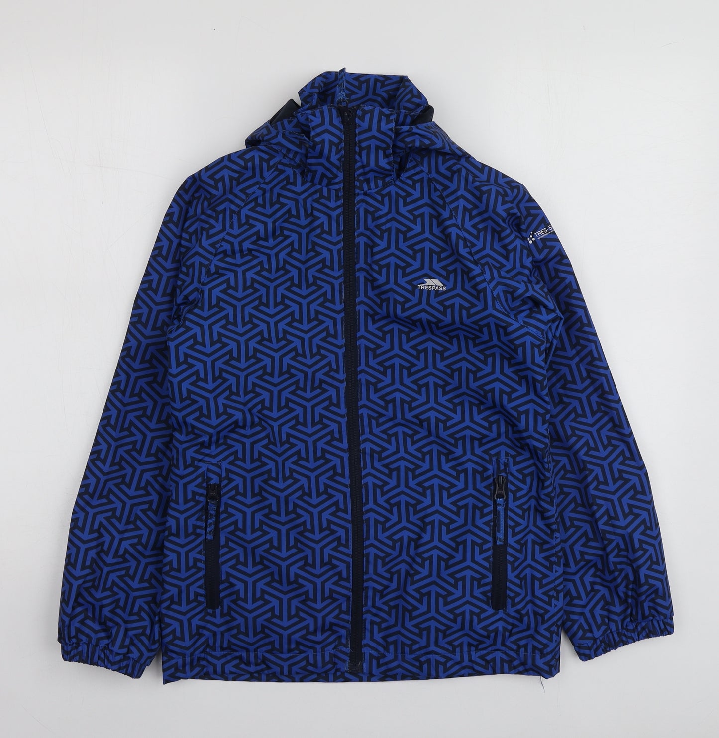 Trespass Boys Blue Geometric  Rain Coat Jacket Size 9-10 Years