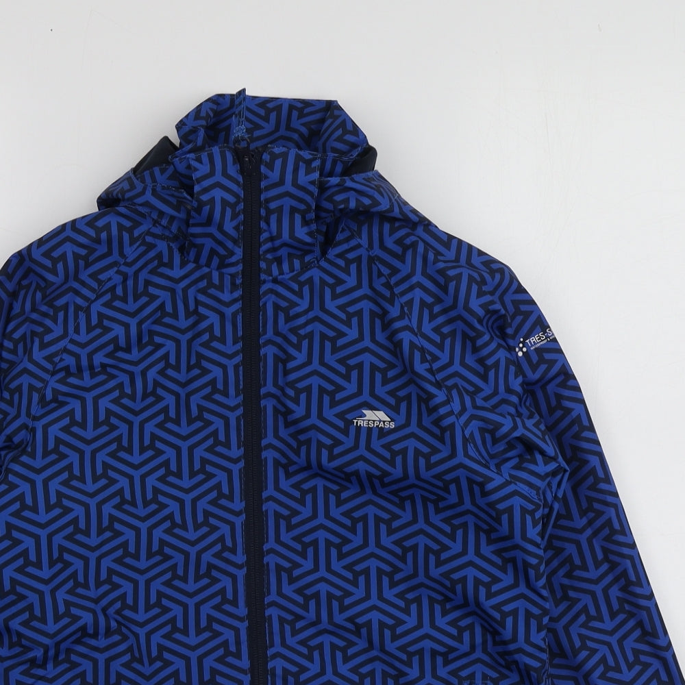 Trespass Boys Blue Geometric  Rain Coat Jacket Size 9-10 Years