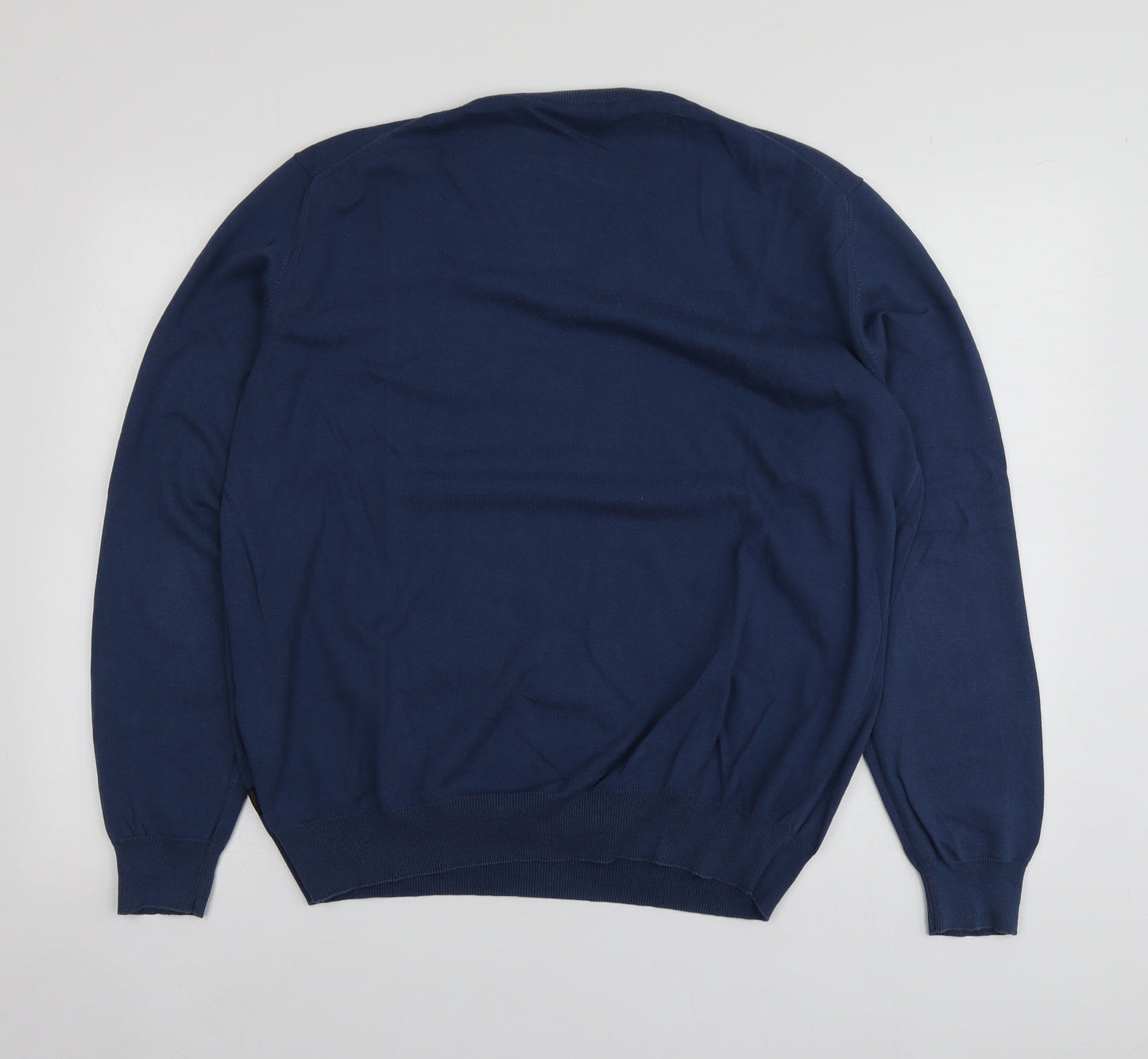 HUGO BOSS Mens Blue V-Neck  Cotton Pullover Jumper Size XL