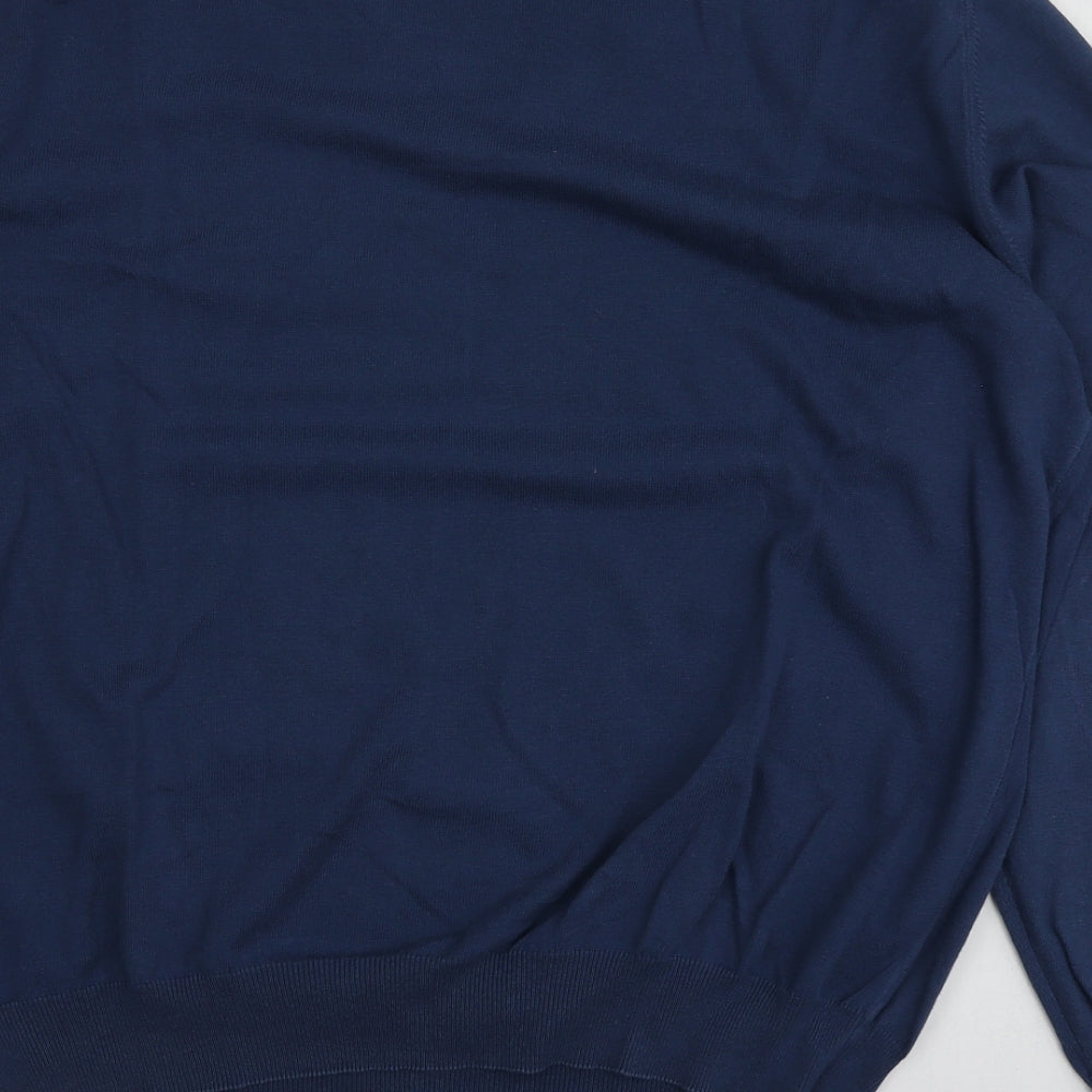 HUGO BOSS Mens Blue V-Neck  Cotton Pullover Jumper Size XL