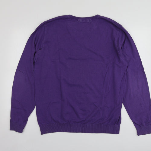 Paul & Shark Mens Purple V-Neck  Cotton Pullover Jumper Size L