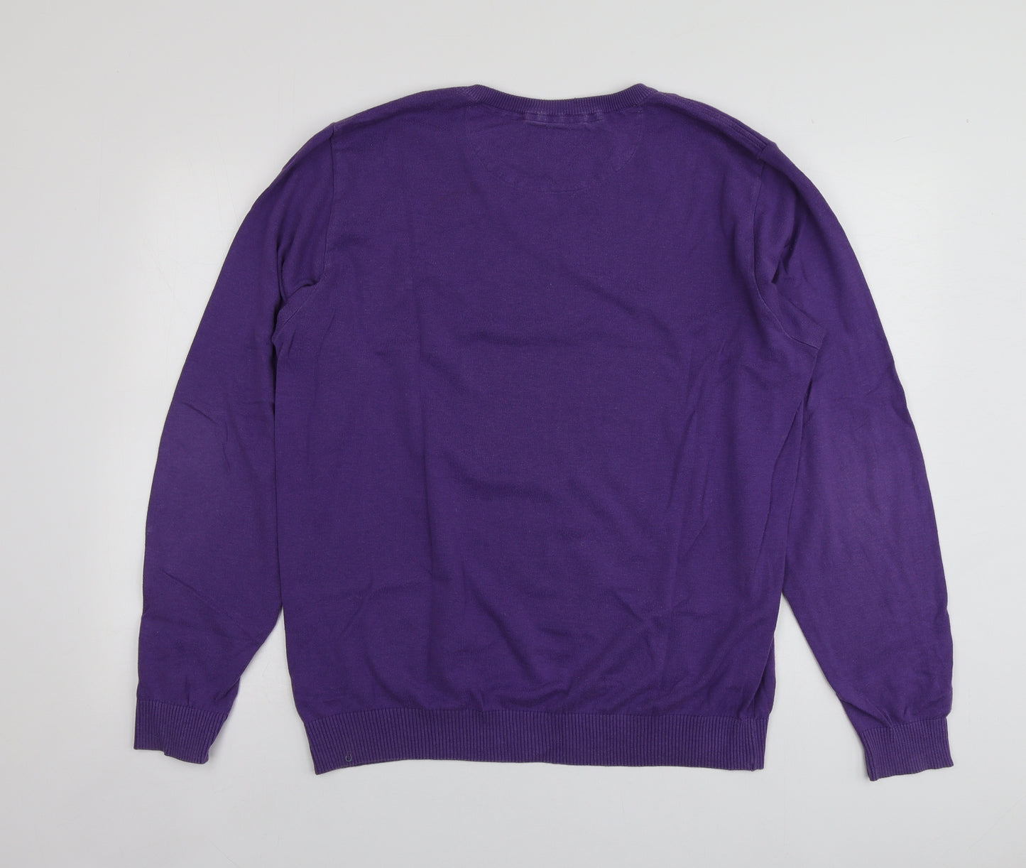 Paul & Shark Mens Purple V-Neck  Cotton Pullover Jumper Size L