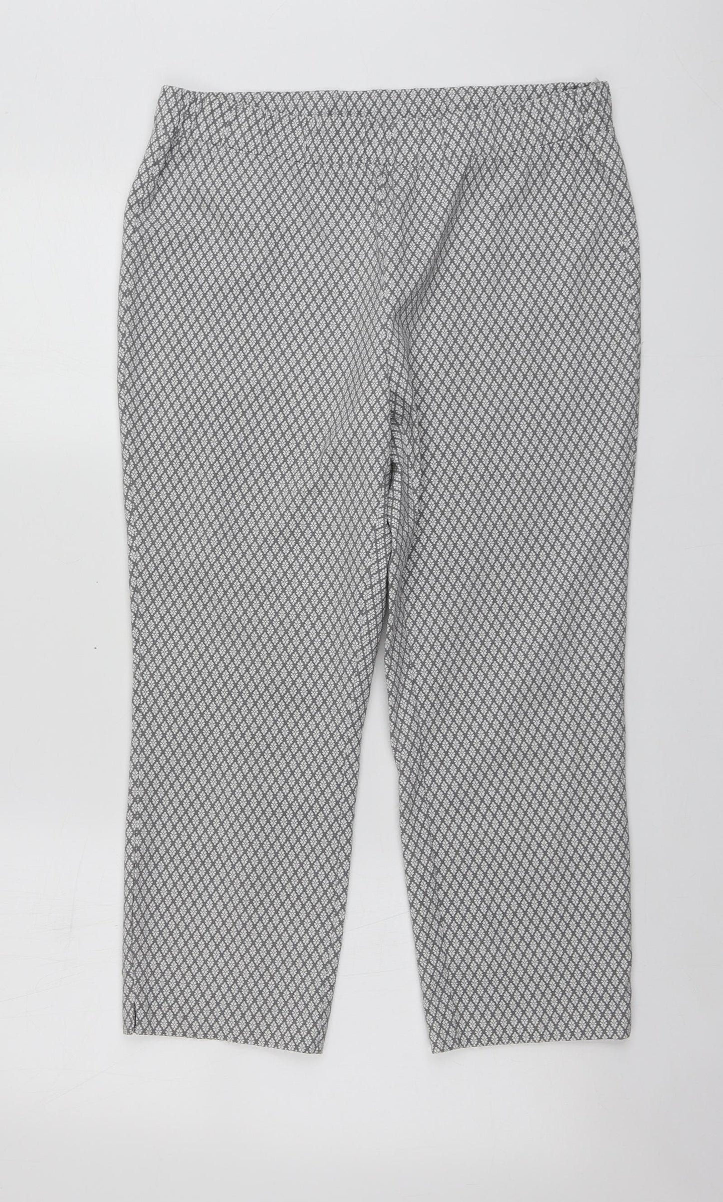 Preworn Womens Grey Geometric Viscose Chino Trousers Size 16 L22 in Regular