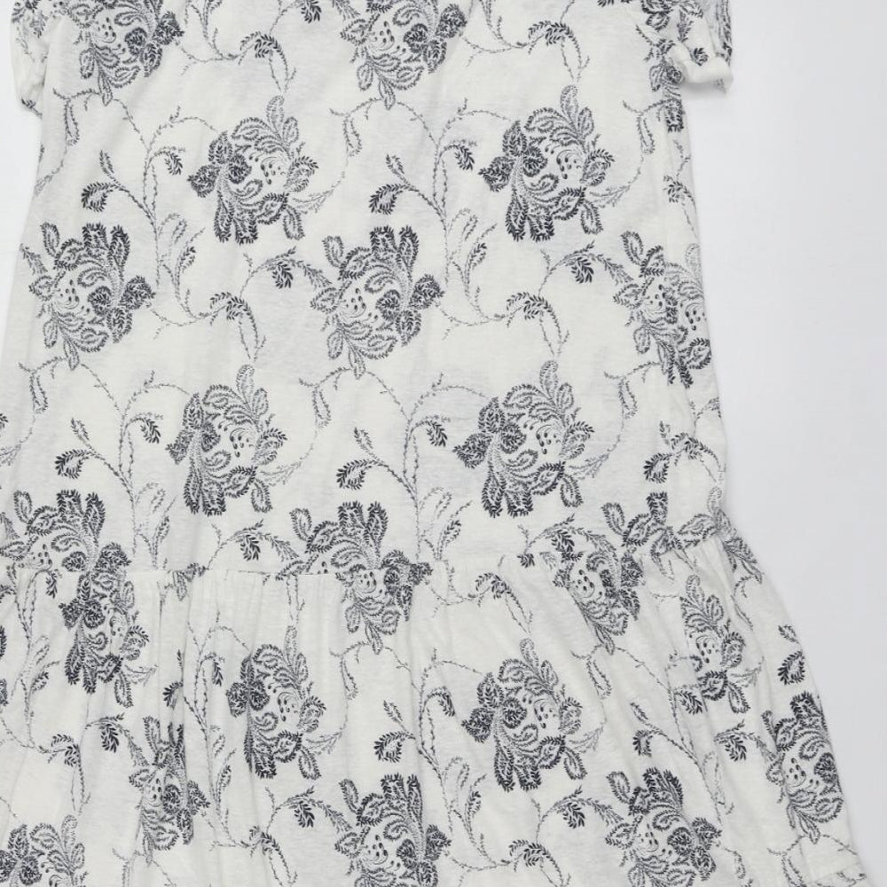 NEXT Womens White Geometric Linen Skater Dress  Size 14  Round Neck