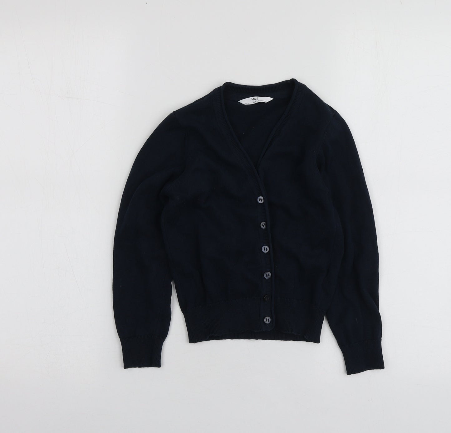M&S Boys Blue V-Neck  Cotton Cardigan Jumper Size 6-7 Years