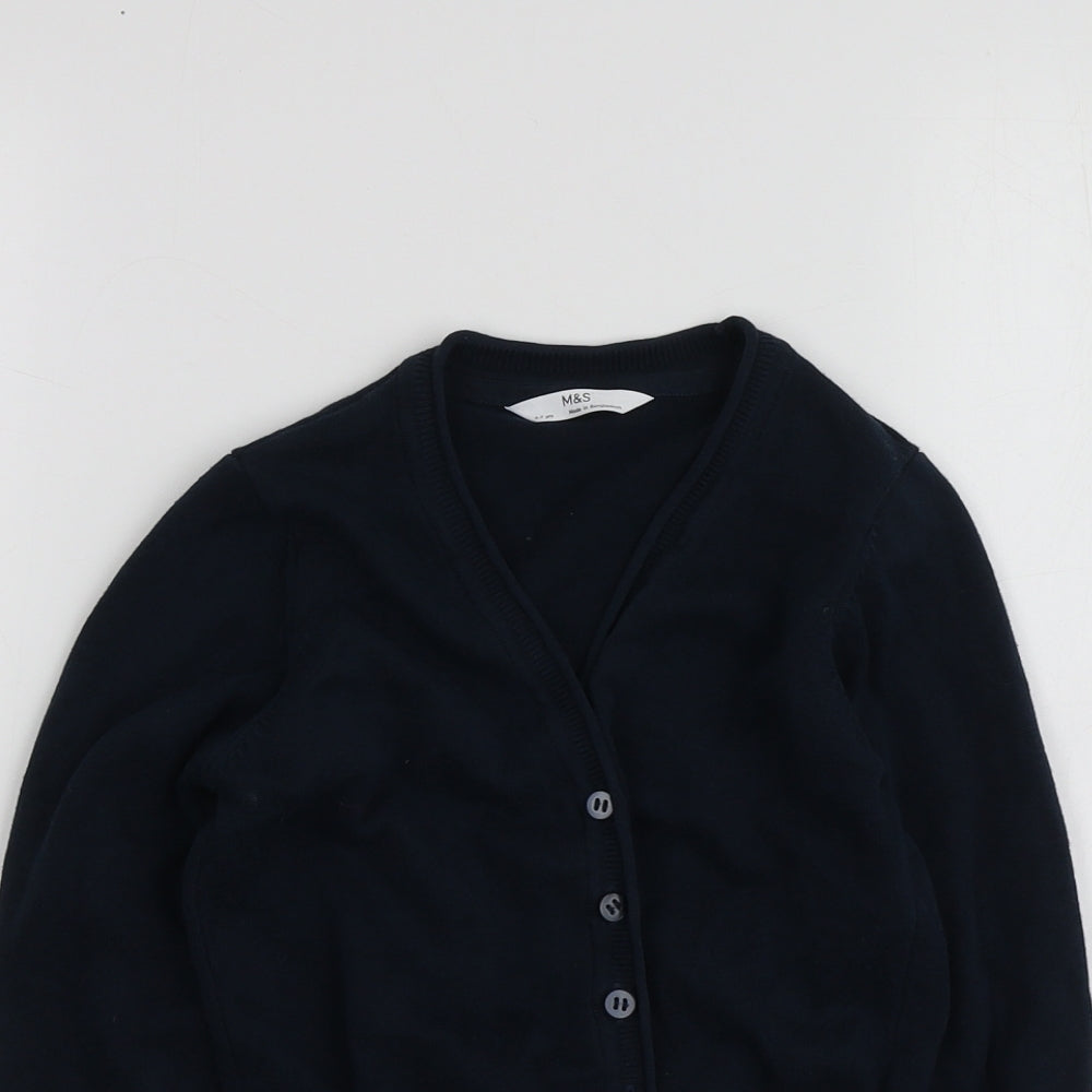 M&S Boys Blue V-Neck  Cotton Cardigan Jumper Size 6-7 Years