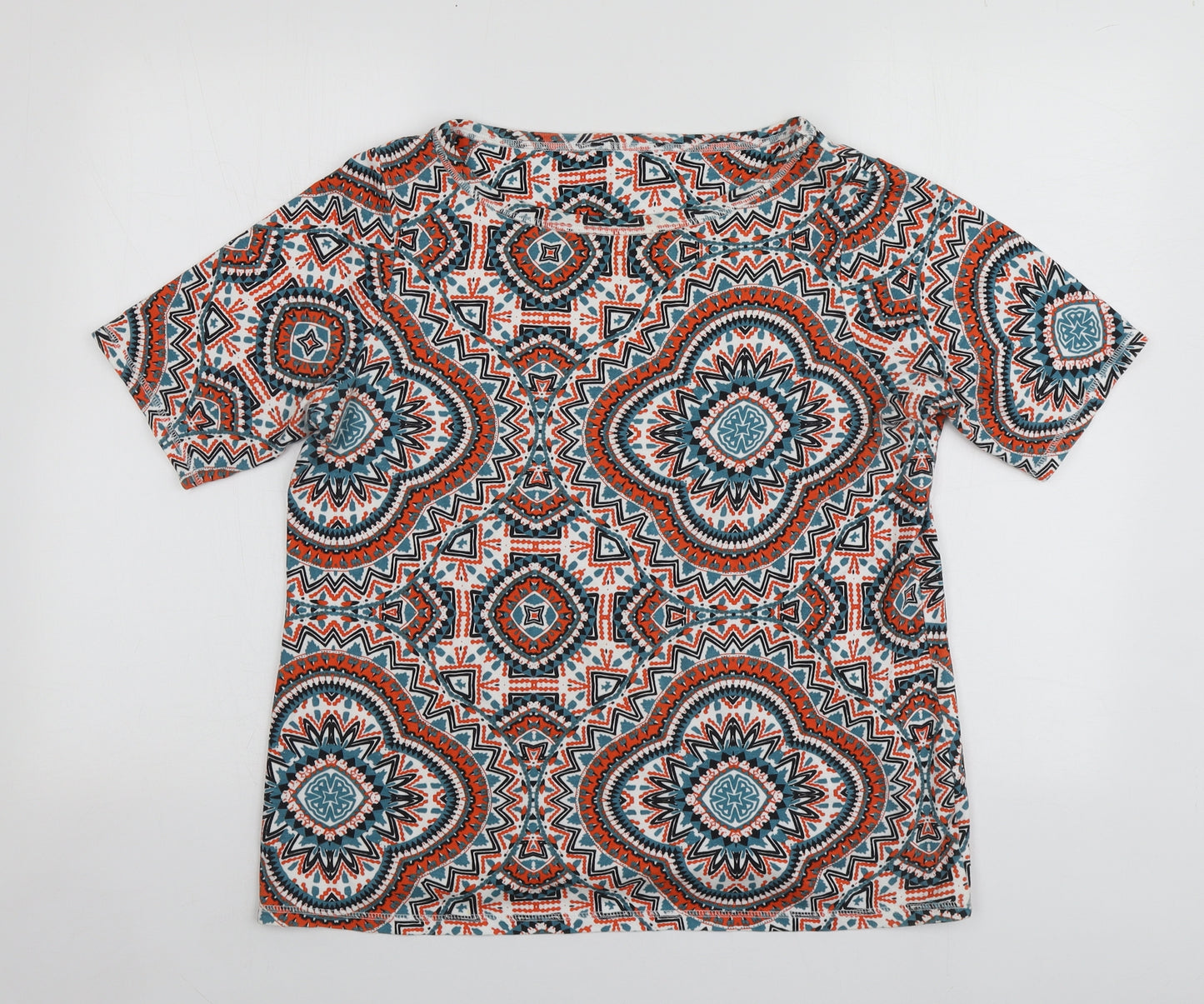 M&S Womens Multicoloured Geometric Cotton Basic T-Shirt Size 18 Round Neck
