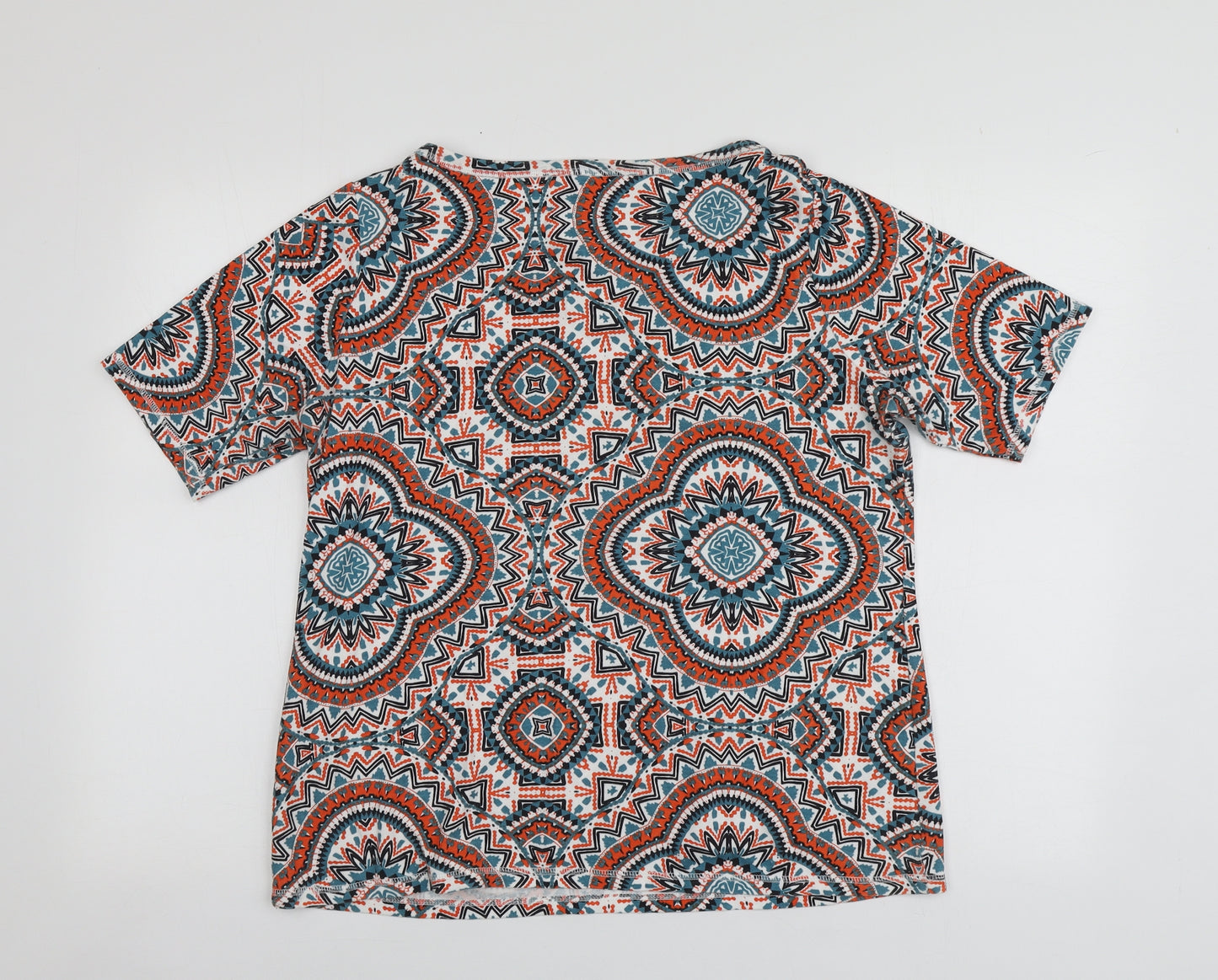 M&S Womens Multicoloured Geometric Cotton Basic T-Shirt Size 18 Round Neck