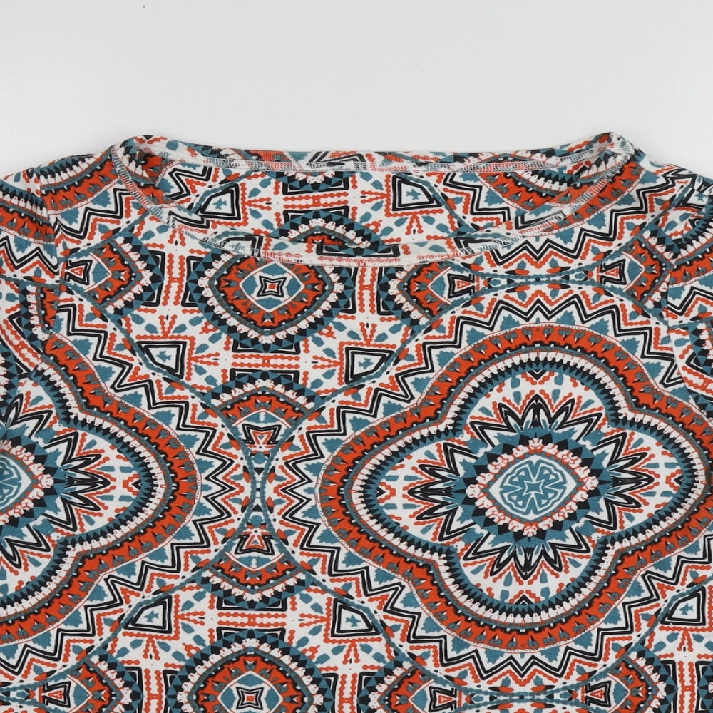 M&S Womens Multicoloured Geometric Cotton Basic T-Shirt Size 18 Round Neck