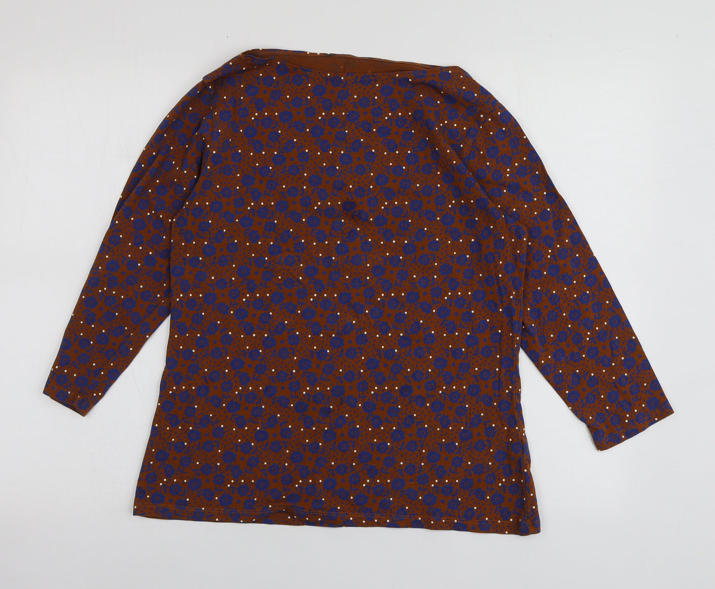 M&S Womens Brown Geometric Cotton Basic T-Shirt Size 16 Round Neck