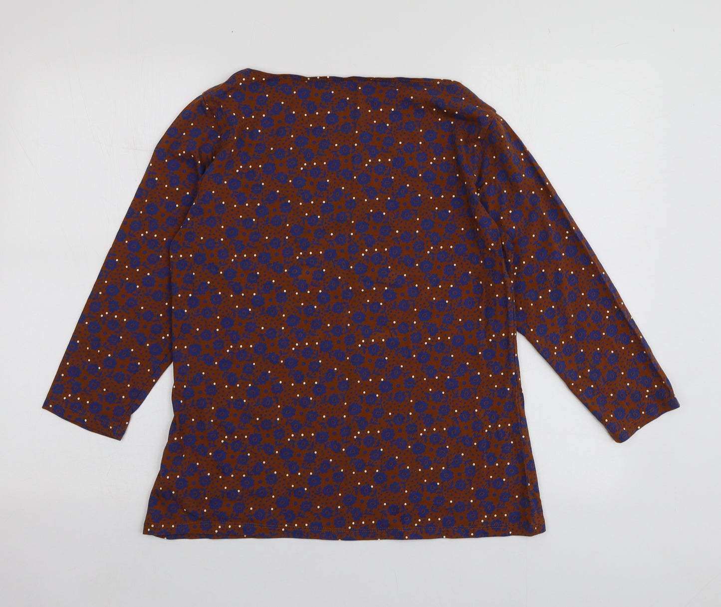 M&S Womens Brown Geometric Cotton Basic T-Shirt Size 16 Round Neck
