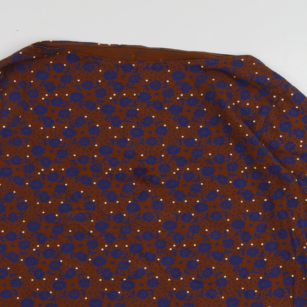 M&S Womens Brown Geometric Cotton Basic T-Shirt Size 16 Round Neck
