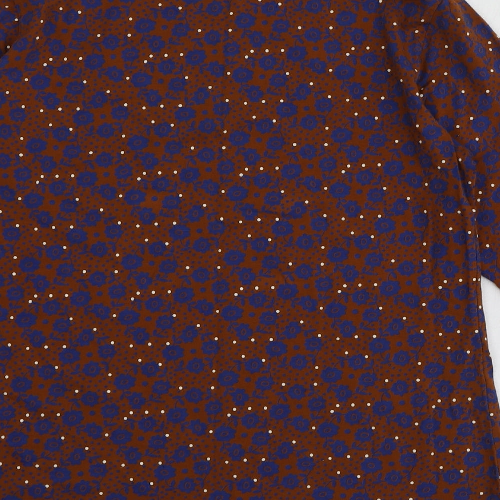 M&S Womens Brown Geometric Cotton Basic T-Shirt Size 16 Round Neck