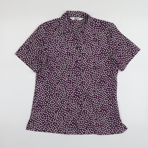 Alexandra Womens Purple Polka Dot Polyester Basic Button-Up Size 8 V-Neck