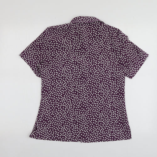 Alexandra Womens Purple Polka Dot Polyester Basic Button-Up Size 8 V-Neck
