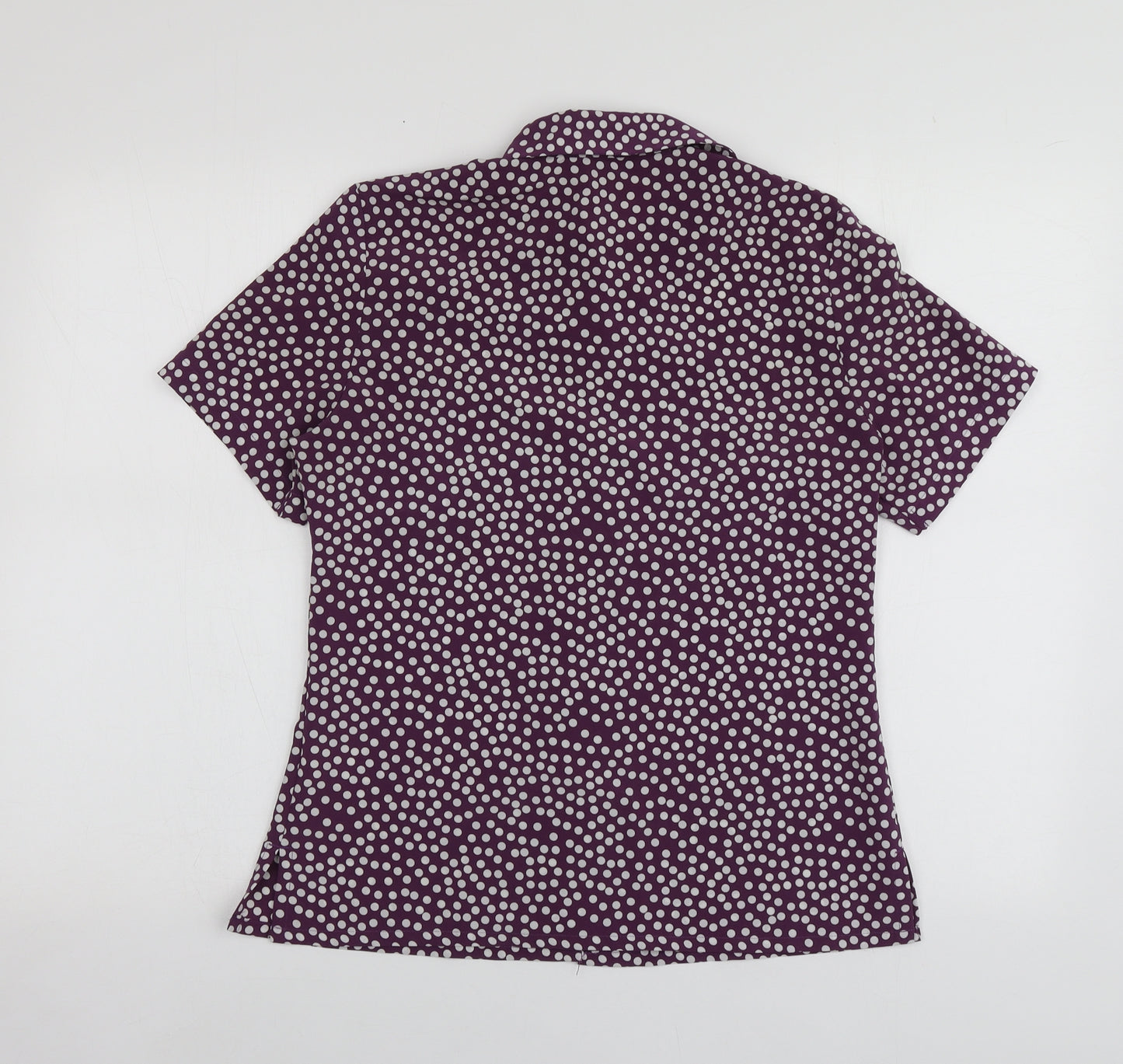 Alexandra Womens Purple Polka Dot Polyester Basic Button-Up Size 8 V-Neck
