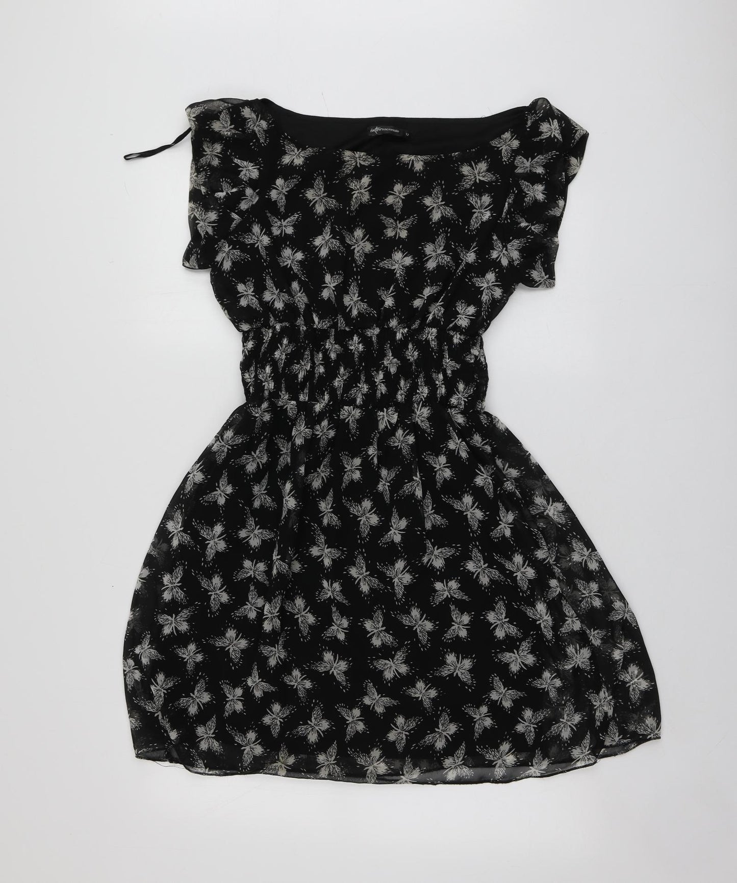 Internacionale Womens Black Geometric Polyester Skater Dress  Size 12  Round Neck
