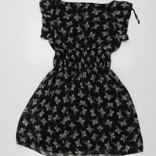 Internacionale Womens Black Geometric Polyester Skater Dress  Size 12  Round Neck