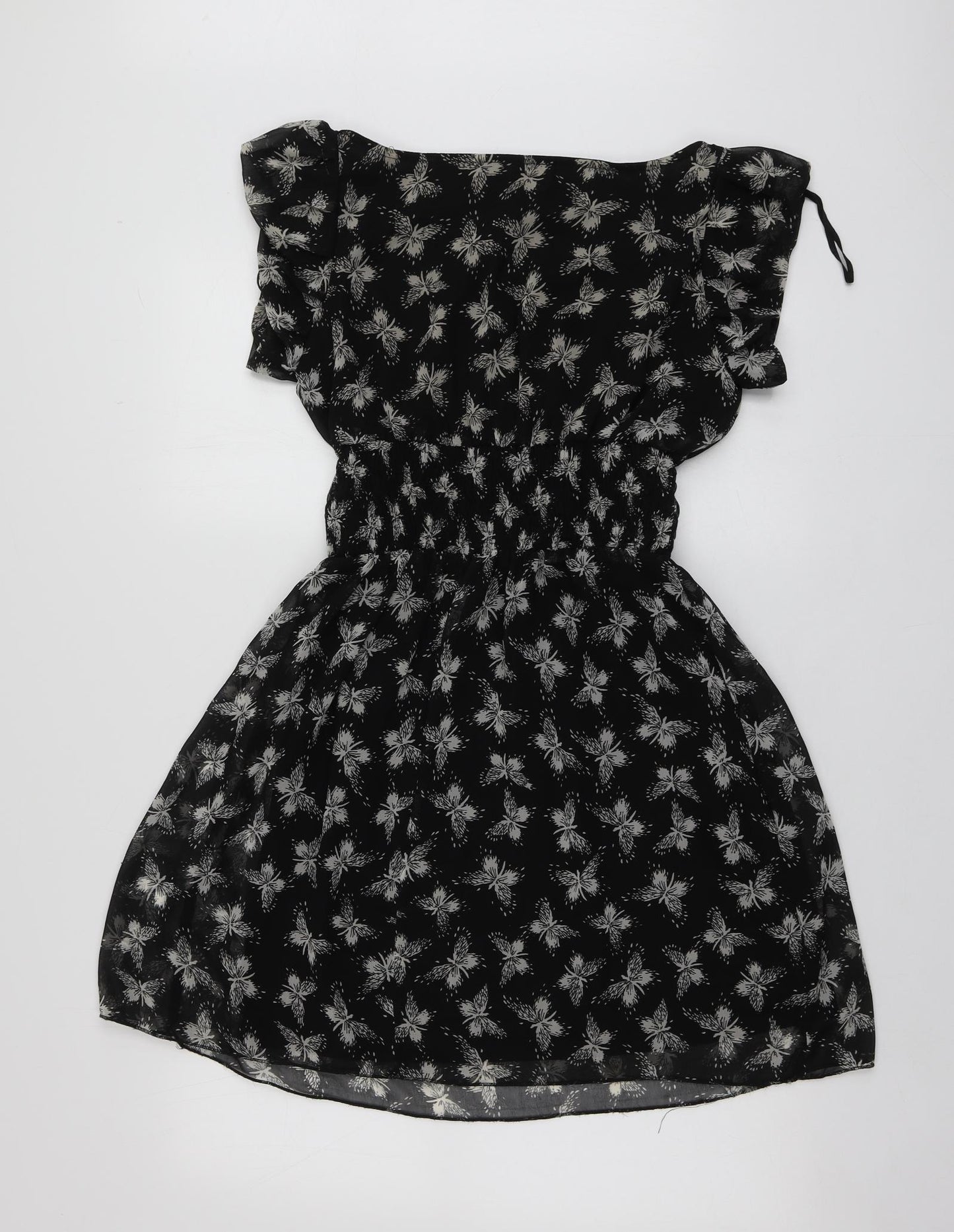 Internacionale Womens Black Geometric Polyester Skater Dress  Size 12  Round Neck