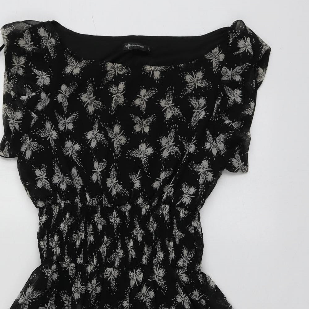 Internacionale Womens Black Geometric Polyester Skater Dress  Size 12  Round Neck