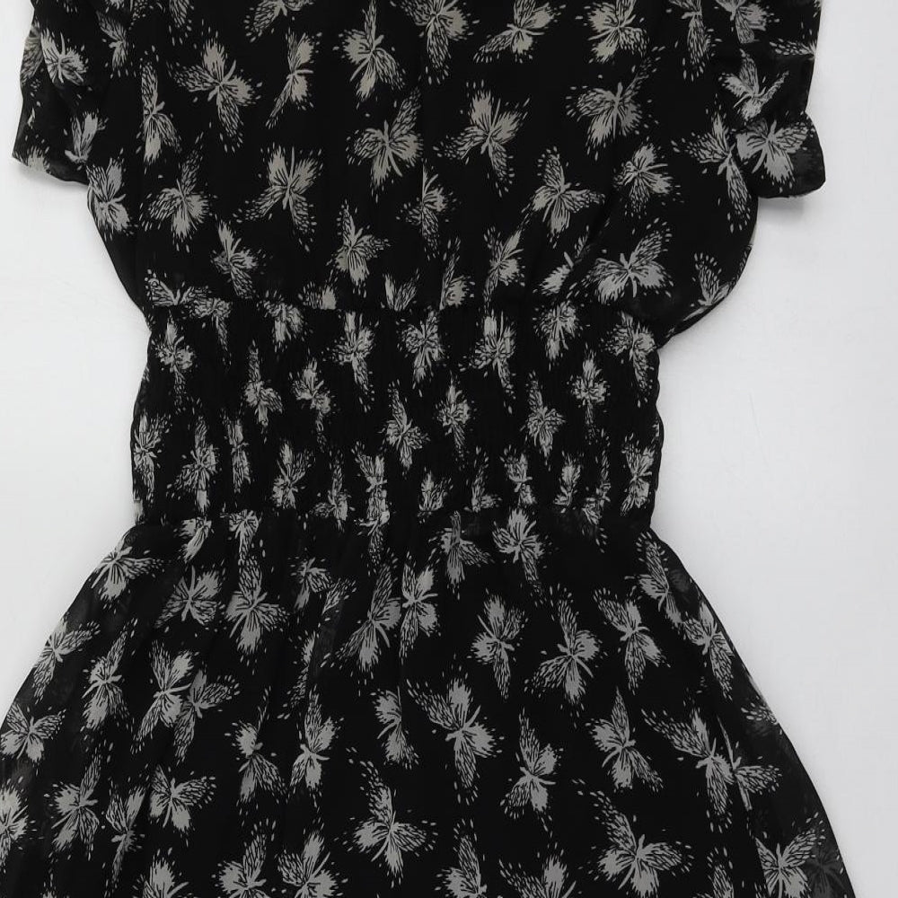 Internacionale Womens Black Geometric Polyester Skater Dress  Size 12  Round Neck
