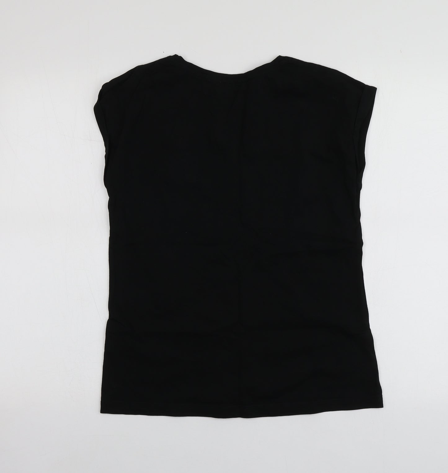 Dorothy Perkins Womens Black Geometric Cotton Basic T-Shirt Size 10 Round Neck