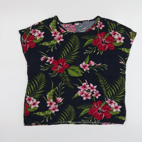 ESMARA Womens Blue Floral Polyester Basic T-Shirt Size 12 Round Neck