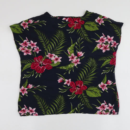 ESMARA Womens Blue Floral Polyester Basic T-Shirt Size 12 Round Neck