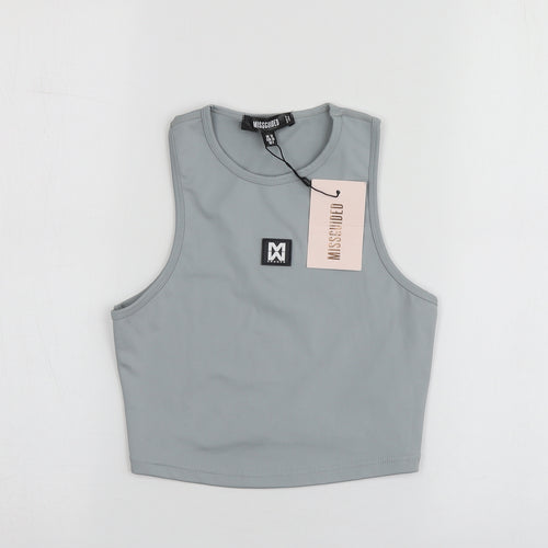 Missguided Womens Green  Polyester Basic T-Shirt Size 10 Round Neck