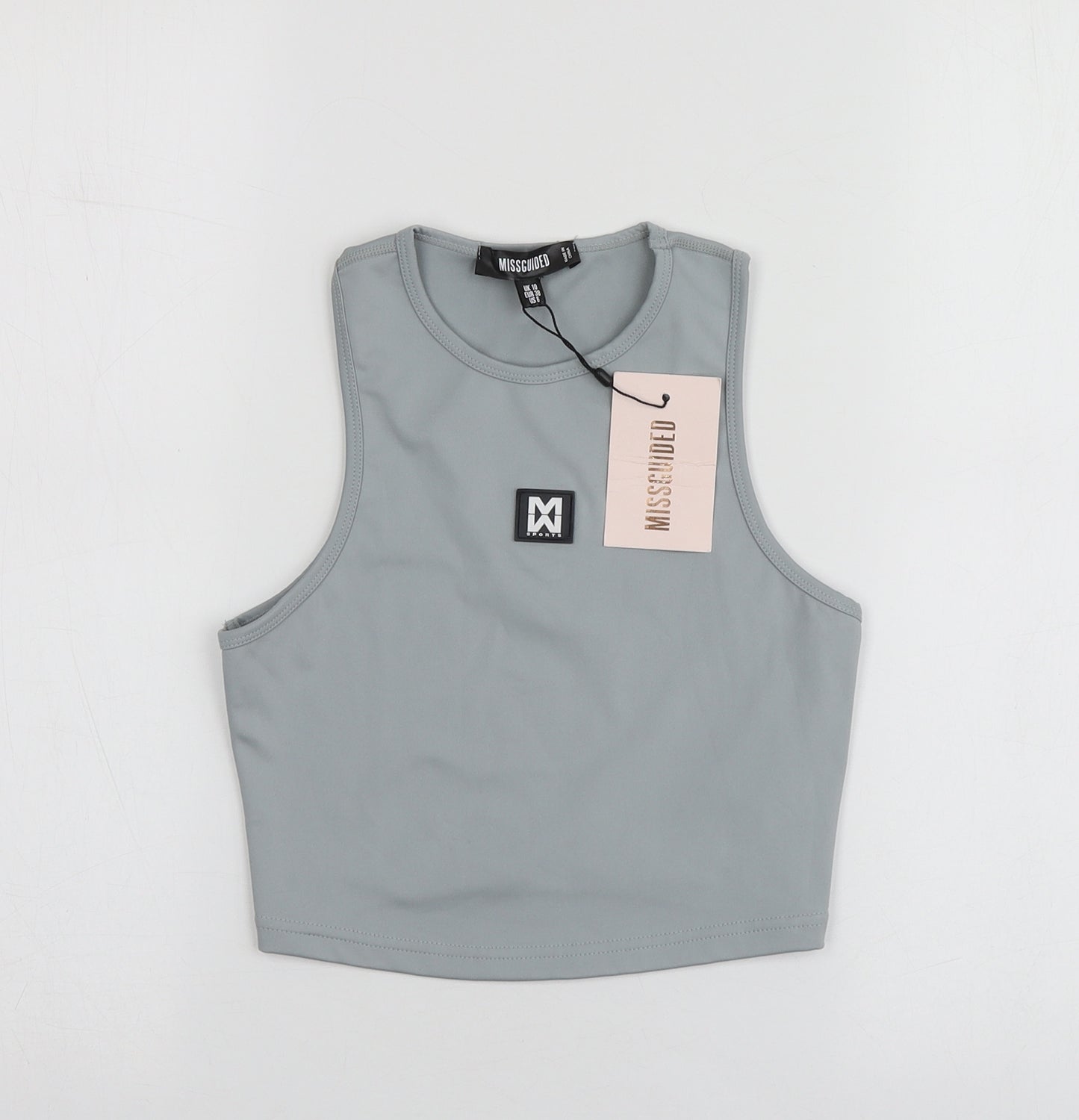 Missguided Womens Green  Polyester Basic T-Shirt Size 10 Round Neck