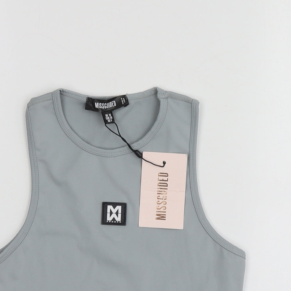 Missguided Womens Green  Polyester Basic T-Shirt Size 10 Round Neck