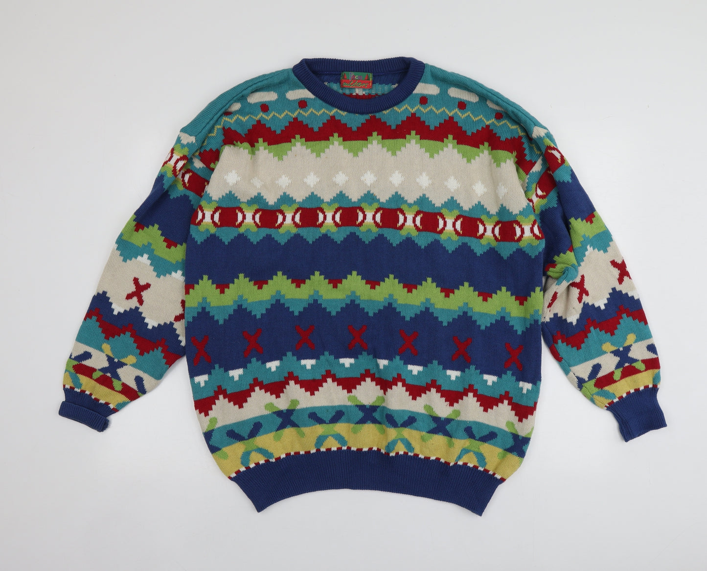 Paco Outdoors Mens Multicoloured Round Neck Geometric Cotton Pullover Jumper Size L