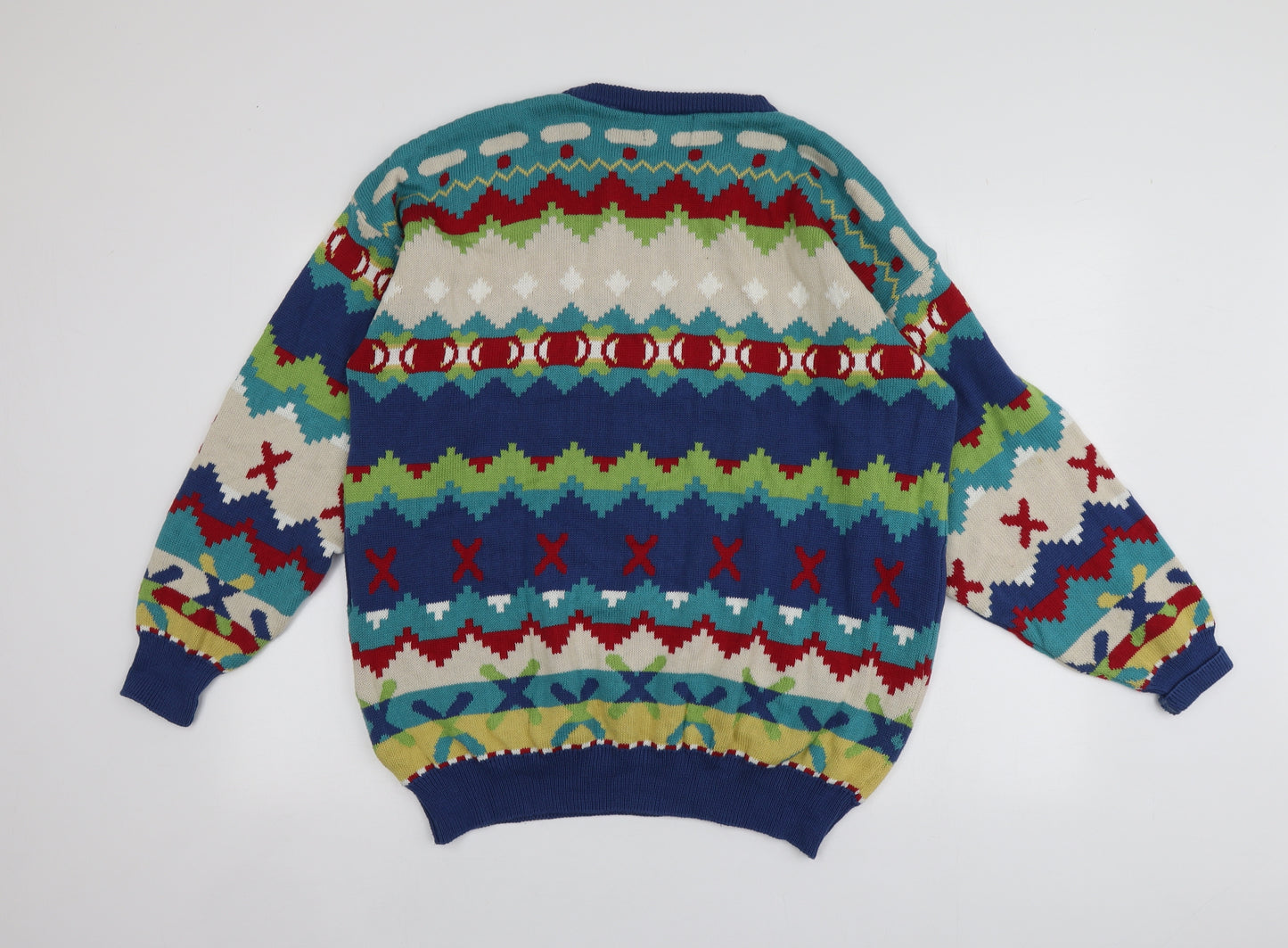 Paco Outdoors Mens Multicoloured Round Neck Geometric Cotton Pullover Jumper Size L